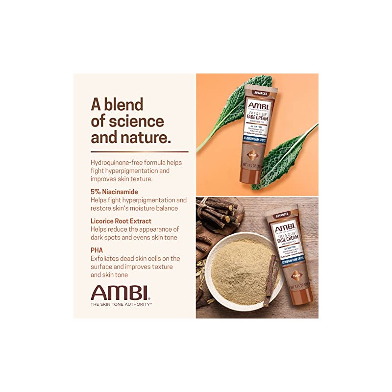 Ambi Even Clear Advanced Fade Cream, Hydroquinone-free, Hyperpigmentation Treatment, Stubborn