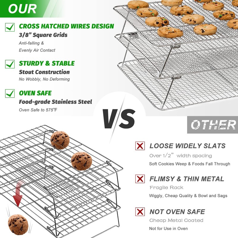 Stainless Steel Stackable Cooling Rack for Baking, 3 Tier 12”x