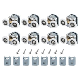 uxcell 23 mm Shower Door Rollers, Double Shower Door Runners Wheels Pulleys Guides Plastic Top Wheels with Anti-Collision Block & Screws for Glass Doors 4-6mm Silver 8 Pcs