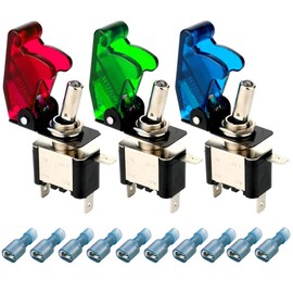 Gebildet 3pcs Rocker Toggle Switch LED Illuminated (Red,Green,Blue), with Waterproof Boot Cap Cover, 20A 12V-24VDC, 3 Pin SPST ON/OFF Switch with Metal Bat, Used for Car Auto Truck Boat