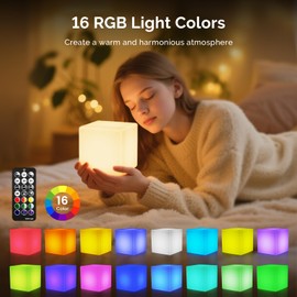 LOFTEK 4-inch LED Cube Lights: RGB 16 Colors Tesseract Cube, Cosmic Cube LED Mood Lamp with Remote Control, IP65 Waterproof Rechargeable Bedside Lamp Night Lights for Kids Nursery Toys Gift