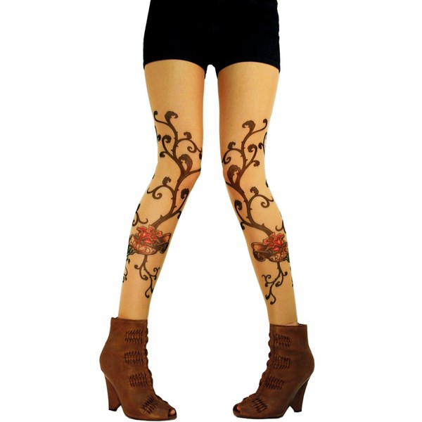 Wild Rose Leggings de malla para tatuaje, color marrón, Bronceado, XXL