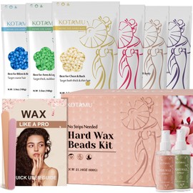 KOTAMU KOTAMU Hard Wax Beads, 6 Packs Waxing Beads for Hair Removal- Facial Bikini Brazilian Leg Sensitive Skin Full Body- Stripless Wax Beans Kit for Coarse & Fine Hair, Ideal for Women Men Home Salon Use