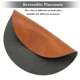Pixieora Round Placemats and Coasters Set of 4, Washable Reversible Faux Leather Placemats Cowhide Pattern Place Mats Wipeable Non-Slip 15 inch Round Kitchen Dining Table Mats (Gray Brown, 4)