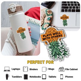 3 Pcs Plays Well with Others Sticker, Upside Down Pineapple Stickers, Aloha Pineapple Vinyl Stickers 3 Inches for Water Bottle, Laptop, Phone, Car, Helmet