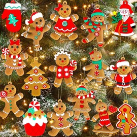 16Pcs Gingerbread Man Ornaments for Christmas Tree, Cute Gingerbread Chritmas Decorations for Xmas Tree Hanging Decor DIY Craft Party Supplies