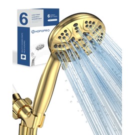 6-Mode High Pressure Handheld Shower Head Set, Consumer Reports Recommended HOPOPRO High Flow Hand Held Showerhead with 59 Inch Hose Bracket Teflon Tape Rubber Washers