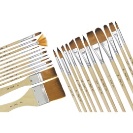 Jerry Q Art 24 Pcs Artist Paint Brush Set with Free Carry Pouch for Watercolor, Acrylic, Oil and All Media, Suitable for Canvas, Paper, Ceramic, Golden Nylon Hair, Wood Handles JQ-B24