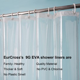 EurCross Extra Wide Shower Curtain Liner 108x72 with 3 Big Magnet Weights, Heavy Duty 9G PEVA Extra Large Clear Plastic Shower Curtain for Bathroom with 18 Metal Holes