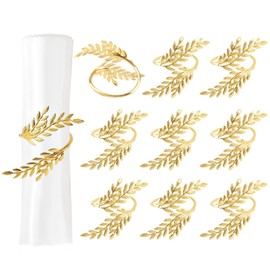 URROMA 10pcs Gold Leaves Napkin Rings Metal Leaf-shaped Napkin Holders Towel Buckles Napkin Rings for Wedding Christmas Party Dinner Table Decor