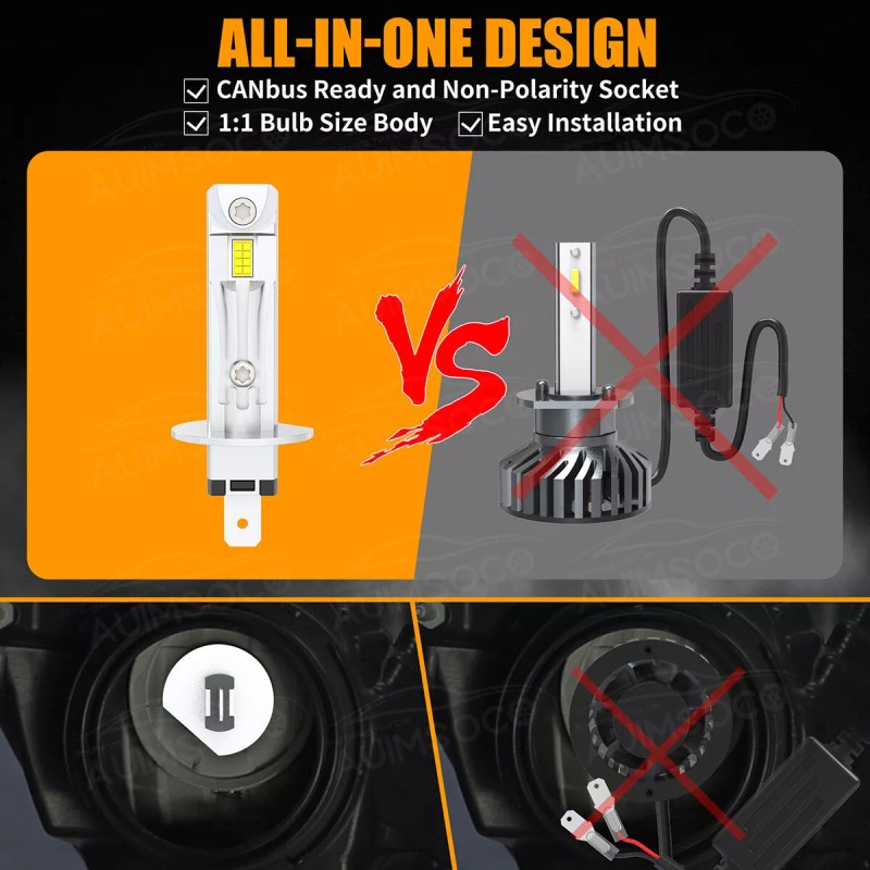 AUIMSOCO 2x H1 LED Headlight Bulbs Conversion Kit High Low