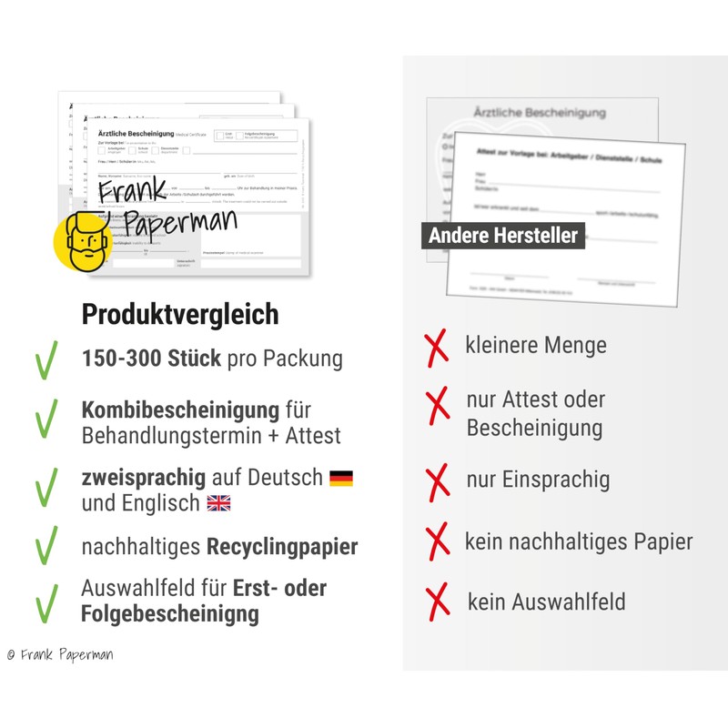 Frank Paperman® 150 x medical certificates, 3 x pads of