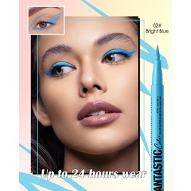 Bright Blue Matte Liquid Eyeliner Pencil, Colorful High Pigmented Waterline Eye liner Waterproof Pen, Colored Smudgeproof Long Lasting Eyeliner Pen Christmas Party Festival Makeup Gift for Women-02