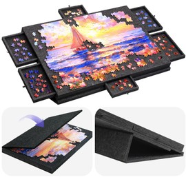 Hatisan 1500 Piece Puzzle Board with Drawers and Cover, Portable Felt Puzzle Table for Adults,Foldaway Jigsaw Puzzle Board for Birthday (Dark Grey, 1500 PCS)