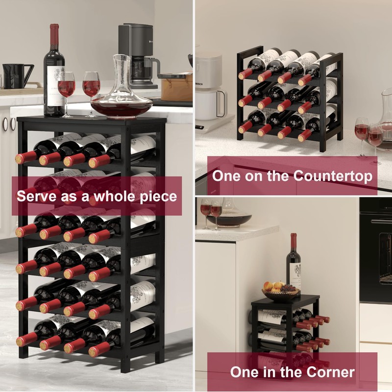 MOGELAFOO 6 Tier Bamboo Wine Rack Freestanding Floor, 24 Bottles