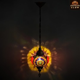 anatolian glow Turkish Moroccan Mosaic Hardwired Chandelier Light Ceiling Hanging Lamp Pendant Light Fixture, Tiffany Style Big Globes (Multicolored E09)
