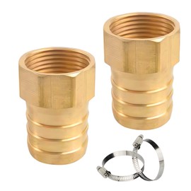 2 Stück Messing Schlauchtülle, 1 Zoll IG x 32mm Schlauchverschraubung, G1" Schlauchanschluss mit Schlauchschellen, DN 25 Messing Schlauchtülle, für Regentonnen, Wassertanks, Zisternen, Eimer