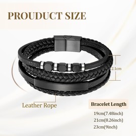 GUSXPPD Men's Braided Leather Bracelet, 19/21/23 cm, Multilayer Braided Leather Bracelet, Braided Leather Cuff Bracelet with Magnetic Closure, Bracelet for Men, PU leather, stainless steel, No