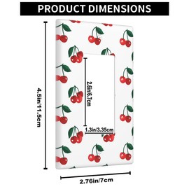 Pznen Red Cherry Green Leaf Single Rocker Switch Plate Cherries Fruits Pattern Wall Plate 1 Gang Standard Plug Cover for GFCI Outlet Home Decorative Office