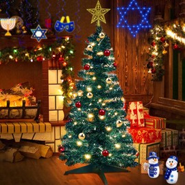 TURNMEON 4 Ft Christmas Tree with 20 Balls, Peacock Blue, PVC+Metal+Electronic Components