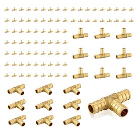 Seelink (100-Pack) PEX Fittings, 1/2" x 1/2" x 1/2" Pex Tee, Brass Crimp Fittings, for PEX Tubing Pipe Plumbing, ASTM F1807