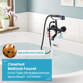 gotonovo Wall Mount Clawfoot Bathtub Faucet with HandHeld Spray and 360° Double Cross Handle Swivel Spout Vintage Tub Shower Faucet Set with Adapter Adjustable Swing Arms Oil Rubbed Bronze