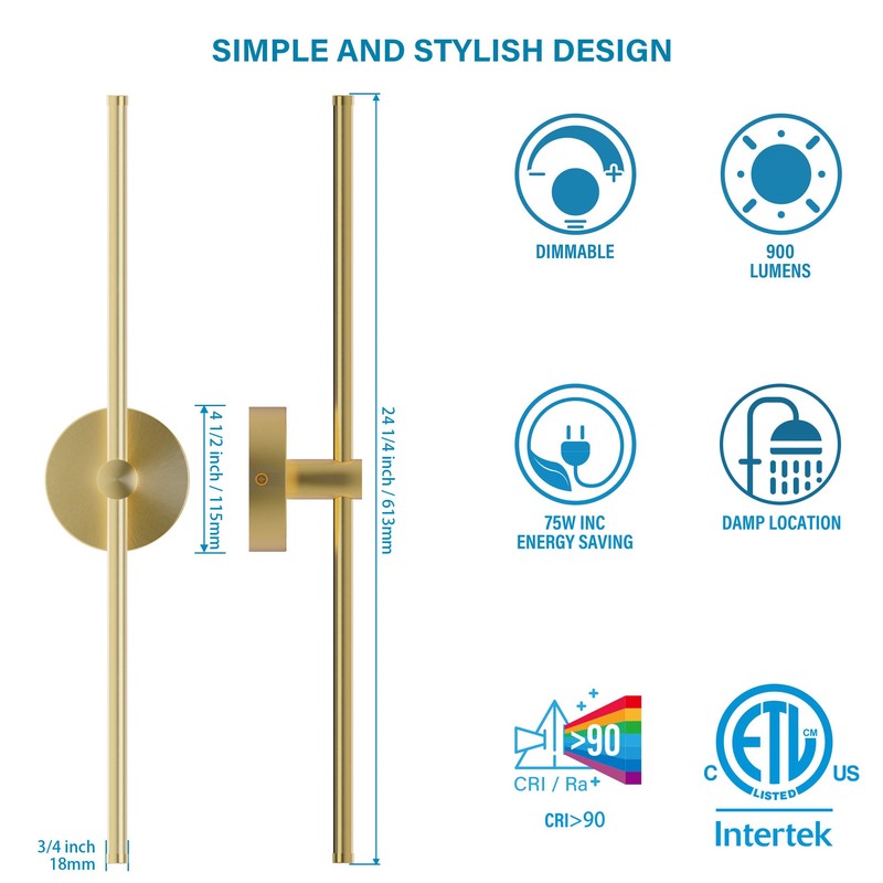 ZAGO 24 Inch LED Indoor Linear Wall Sconces Set of