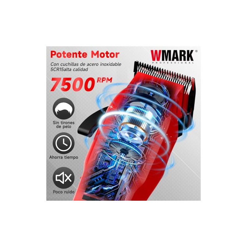 WMARK 1005 Máquina Cortar Cabello Profesional Inalámbrica, Rojo