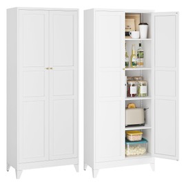 STANI 74.8" H Tall Kitchen Cabinet, White Metal Pantry Storage Cabinet, 4 Adjustable Shelves, Kitchen Pantry Storage for Dining Room, Living Room and Bathroom 74.8" H x 15.7" D x 31.5" W