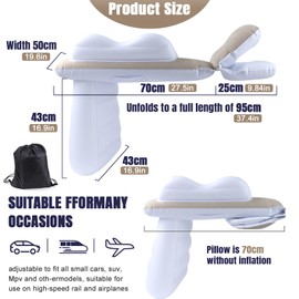 FOVERN1 Inflatable Toddler Airplane Mattress, Blow Up Kids Travel Bed, Airplane Seat Extender, Inflatable Baby Mattress with Sides, Safety Belt, Manual Pump and Bag