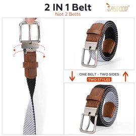 Reversible Elastic Braided Belt for Men, 1.34" Casual Woven Stretch Golf Belt for Jeans Shorts Pants
