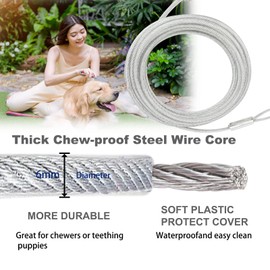 Darkyazi Dog Stake Tie Out Cable and Reflective Stake 16 ft Outdoor, Yard and Camping, for Medium to Large Dogs Up to 125 lbs (10FT /3.048m, Silver)