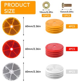 GOWTX Pack of 12 Round Rear Reflectors in 3 Colours, Diameter 60 mm Cat's Eye Side Spotlight Pendant, Round Reflectors for Screw-on, Screw-On Cat's Eye Side Spotlight for Car, Truck (Orange, White