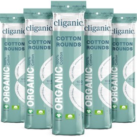 Cliganic Almohadillas desmaquillantes redondas de algodón orgánico (500 unidades), hipoalergénicas, sin pelusas, 100% algodón puro