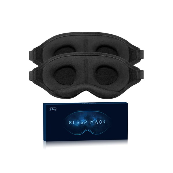 Aosun 3D Sleep Mask, Pack of 2, 100% Light Blocking, Adjustable for Side & Back Sleepers, Includes Earplugs, Ideal for Men and Women when Travelling
