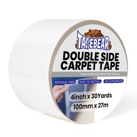 TAPEBEAR Carpet Tape Double Sided 4Inch x 30Yards, Heavy Duty Rug Gripper Anti Slip Anti Curling Floor Tape Residue-Free, Two Sided, Removable, Waterproof for Area Rugs, Mats, Strong Hold for Tile