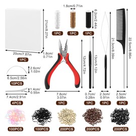 Hair Extension Tools Kit, Hair Extension Parts with 600 Silicone-Lined Micro Ring Beads in 3 Colors, 3-Hole Ring Pliers, Threader, Hair Extension Accessories for Creating a Variety of Hairstyle