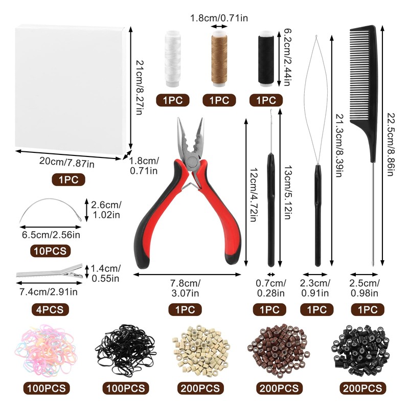 Hair Extension Tools Kit, Hair Extension Parts with 600 Silicone-Lined