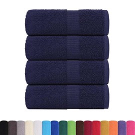 vidaXL Flannel Set of 4 Navy Blue 30 x 30 cm 360 g/m² 100% Cotton Hand Towels, Terry Towels, Bath Towel