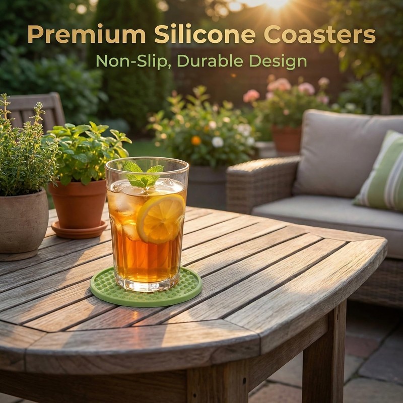 6-Piece Silicone Coasters Set with Holder, Premium Drink Pads, Non-Slip
