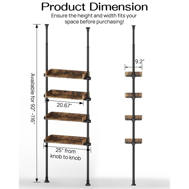 ALLZONE Bathroom Organizer, Over The Toilet Storage, 4-Tier Adjustable Wood