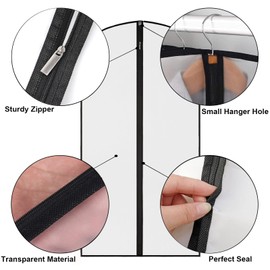 Pack of 6, 2 Sizes, Breathable Garment Covers with Zip, Dress Protective Covers, Jacket Coat, Dresses, Evening Dresses, Protective Garment Cover, Suit Bag, Translucent