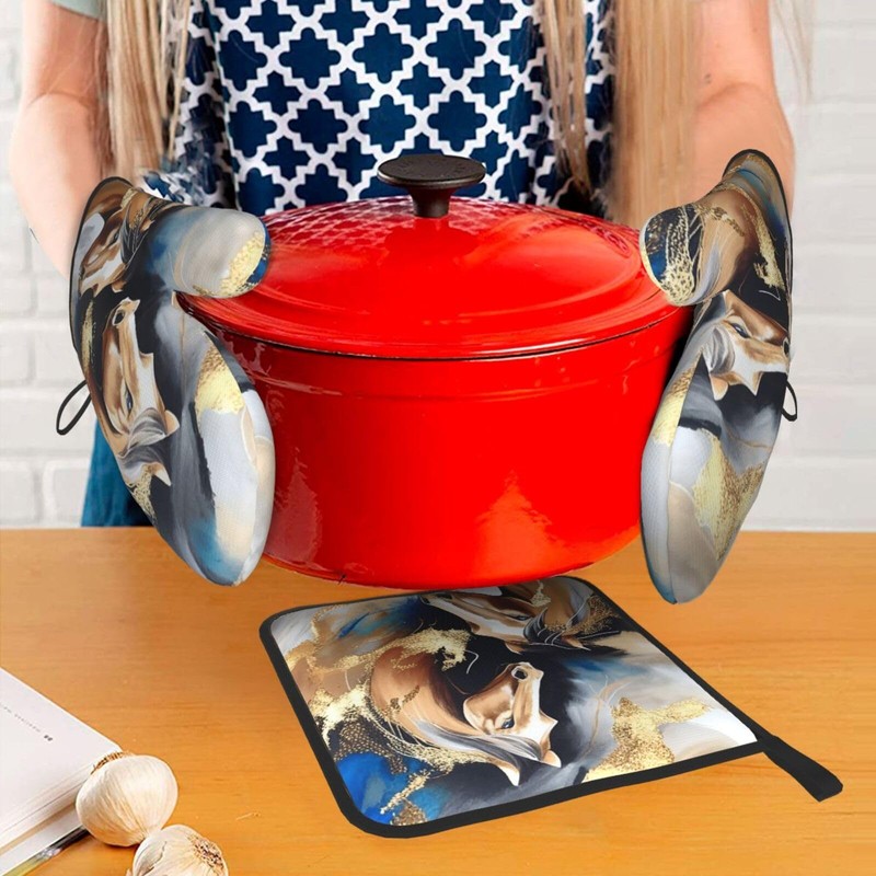 Horse Oven Mitts and Pot Holders Sets of 3 Modern