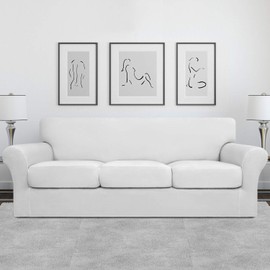 Easy-Going 4 Pieces Stretch Soft Couch Cover for Dogs - Washable Sofa Slipcover for 3 Separate Cushion Couch - Elastic Furniture Protector for Pets, Kids (Sofa, Snow White, Large)