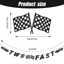 Two Fast Banner, Pre-Strung Two Fast Sign Backdrop Reusable Race Car 2nd Birthday Decorations Checkered Flag Racing Theme Party Decor Photo Prop for Boys Car Lover
