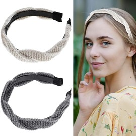 2 Pcs Braided Headbands for Women,Fashion Headbands,Braid Headband Hair,ToothedHead Band for Women Trendy Hairbands Hair Accessories (White and gray)