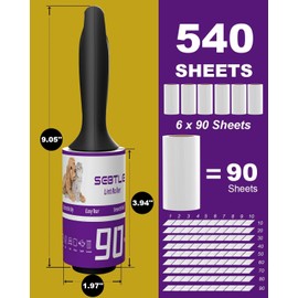 Sebtle Lint Roller, 540 Sheets Extra Sticky Pet Hair Remover Roller for Clothes Sofa Carpet Couch Sweater Furniture, Cats Dogs Pet Hair Remover, 2 Handles w/ 6 Refills