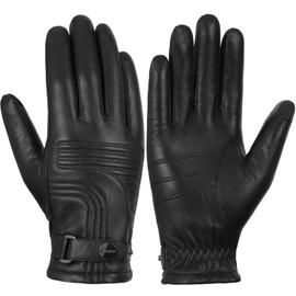 FIORETTO Mens Genuine Leather Driving Gloves Winter with Warm Wool Lined Touchscreen Sheepskin Gloves Black Large
