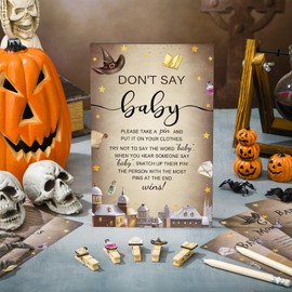 Patelai 321 Pcs Baby Shower Games Supplies, 5 Sets (50 Cards Each) Activities Cards with 20 Pencils 1 Don't Say Baby Sign 50 Clothespin (Magical Wizard)