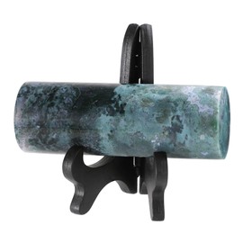 mookaitedecor Natural Moss Agate Harmonizer Cylinder with Wooden Stand, Crystal Stone Healing Rod for Meditation Yoga Home Office Spiritual Decor